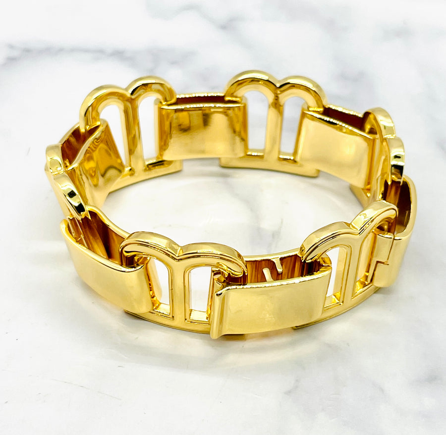 BALENCIAGA B Gold Tone Link Bracelet - Pre owned