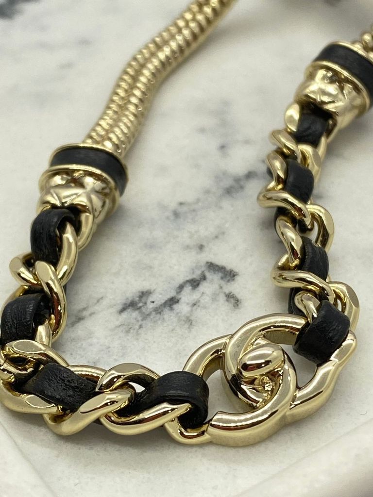 CHANEL CC Silver Tone Leather Adjustable Chain Necklace- Pre owned