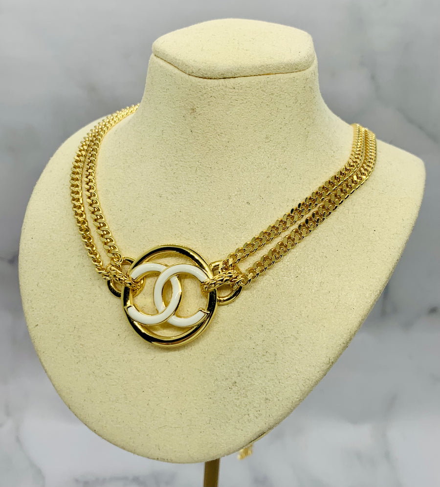 CHANEL CC White Enamel Chain Necklace - USED