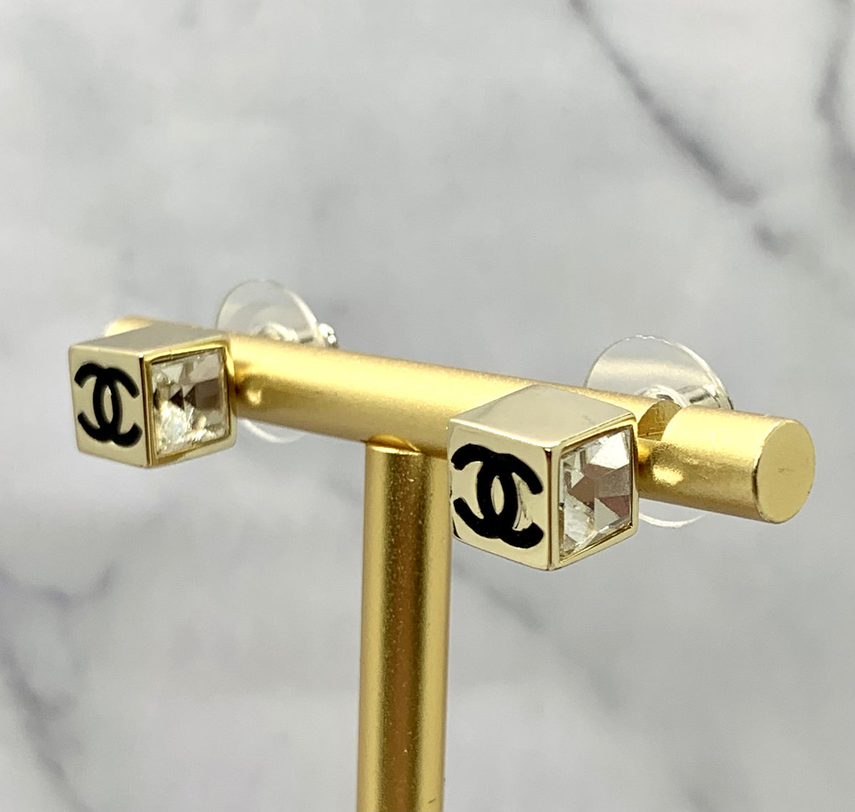 CHANEL CC Cube Rhinestone Earrings - USED