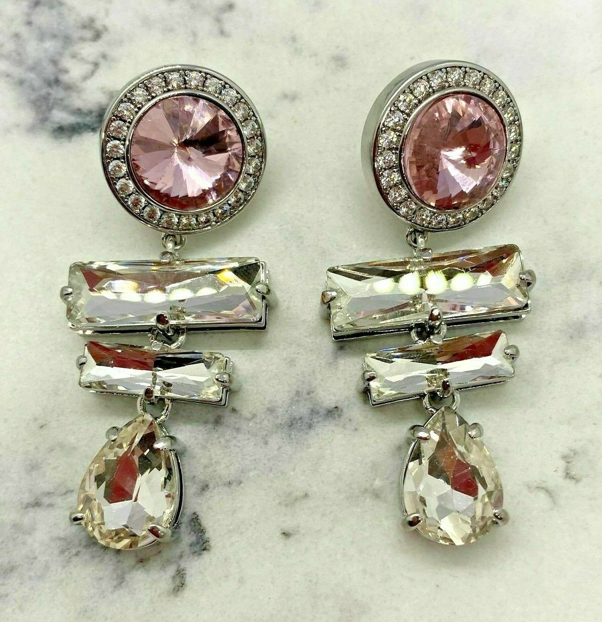 MIU MIU Pink Rhinestone Pendant Earrings - Pre owned