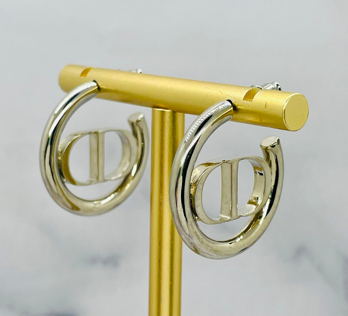 CHRISTIAN DIOR CD Silver Tone Hoop Earrings - Pre-Owned