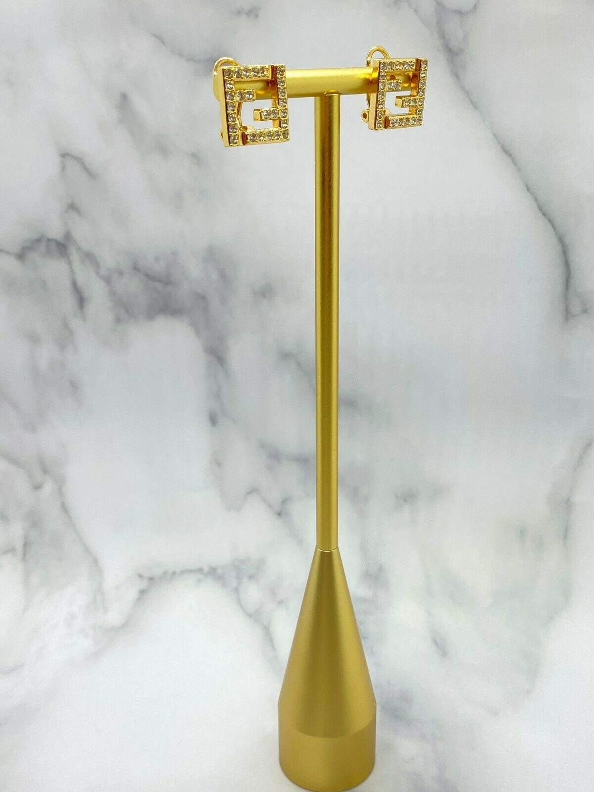 FENDI F Gold Tone Rhinestone Earrings - Pre owned