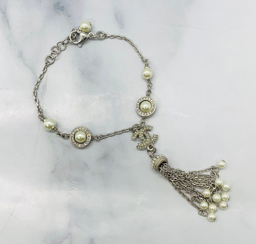 CHANEL CC Silver ToneTassel Bracelet - USED