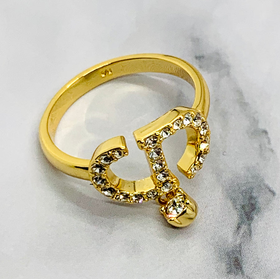 CHRISTIAN DIOR CD Rhinestone Ring Size 7 M - Pre owned