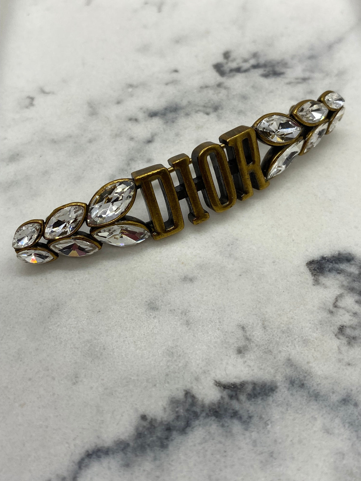 CHRISTIAN DIOR Brass Tone Rhinestone Brooch - USED