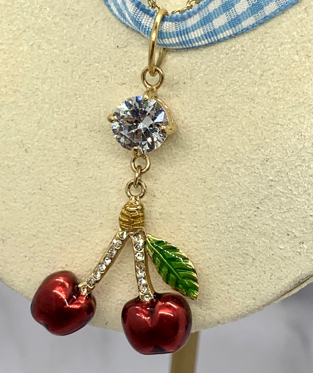 MIU MIU Cherry and Removable Gingham Necklace - Pre owned