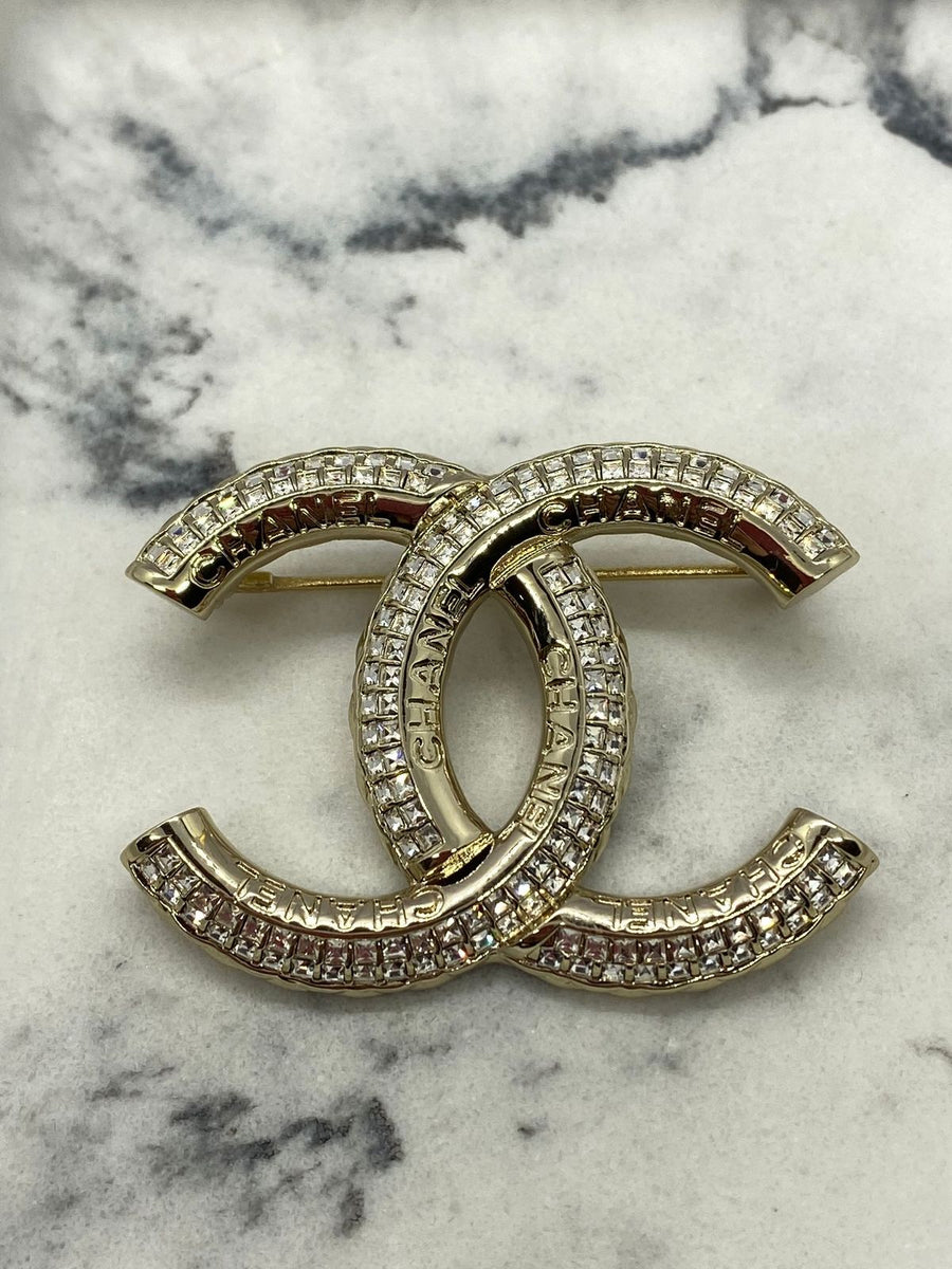 CHANEL CC Silver Tone Rhinestone Brooch Pin - Pre owned