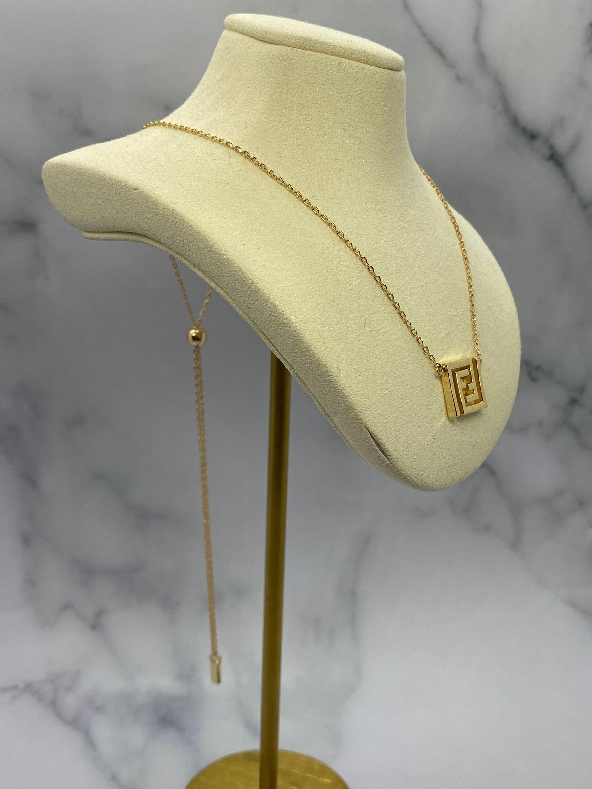 FENDI FF Gold Tone Monogram Necklace - Pre owned