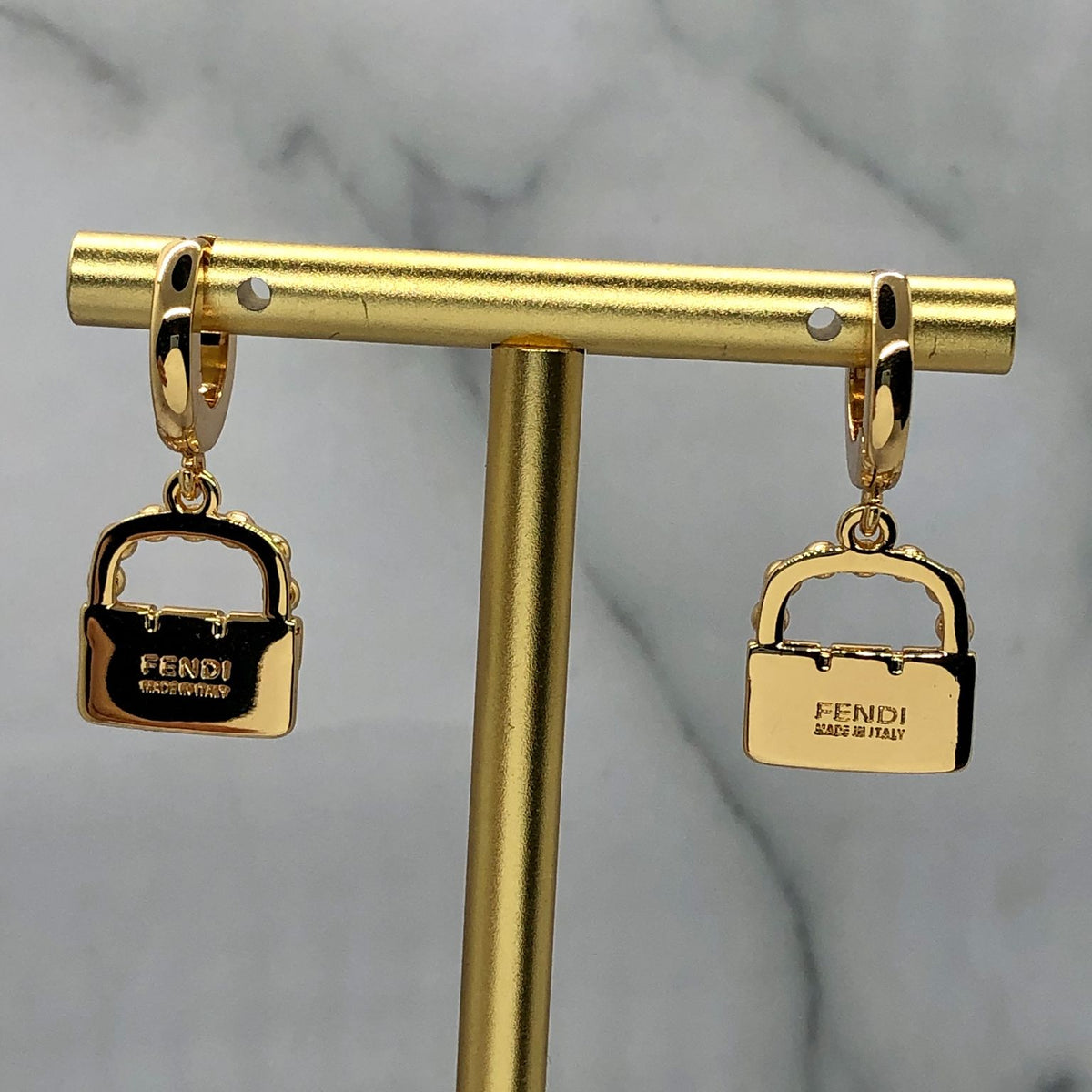 FENDI Baguette Bag Shaped Gold Tone Earrings - Pre owned