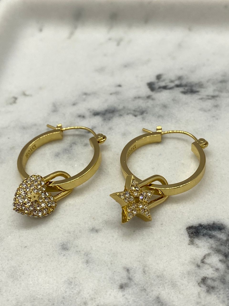 CHRISTIAN DIOR Gold Tone Charm Hoop Earrings - Pre owned