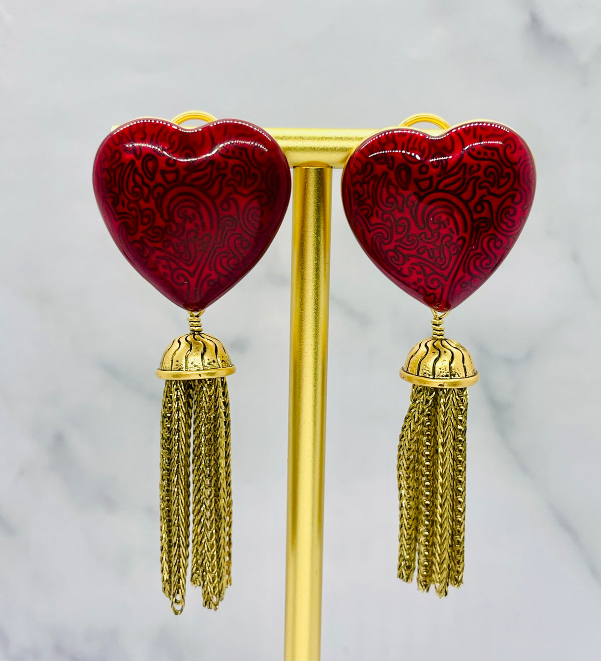 YSL YVES SAINT LAURENT Vintage Heart Tassel Earrings - Pre owned