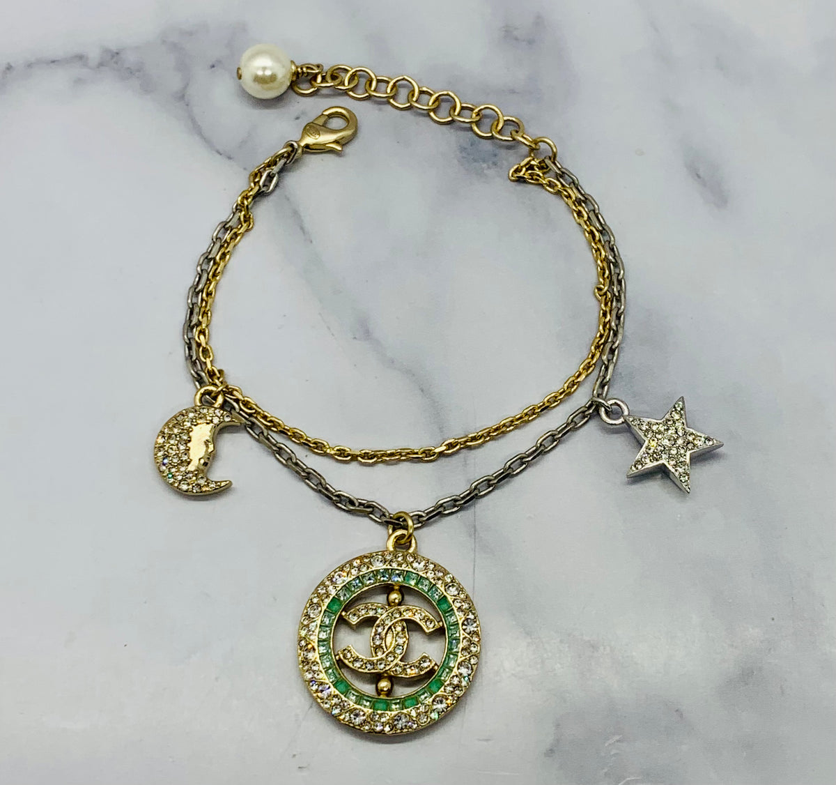 CHANEL CC 2017 Star & Moon Rhinestone Bracelet - USED