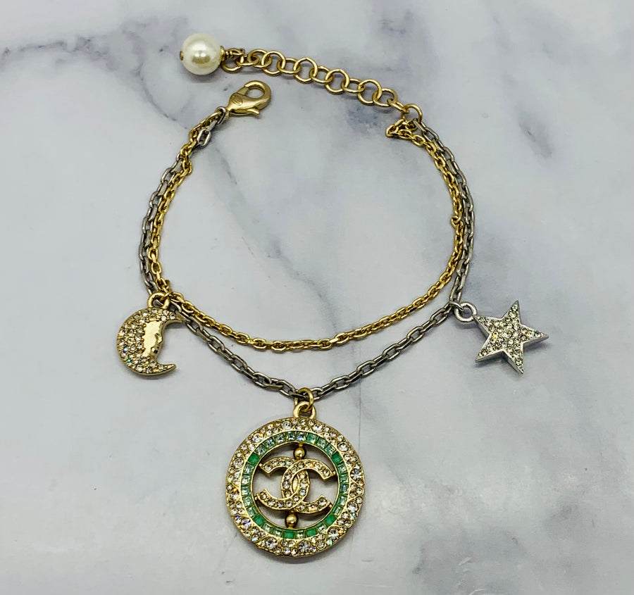 CHANEL CC 2017 Star & Moon Rhinestone Bracelet - USED