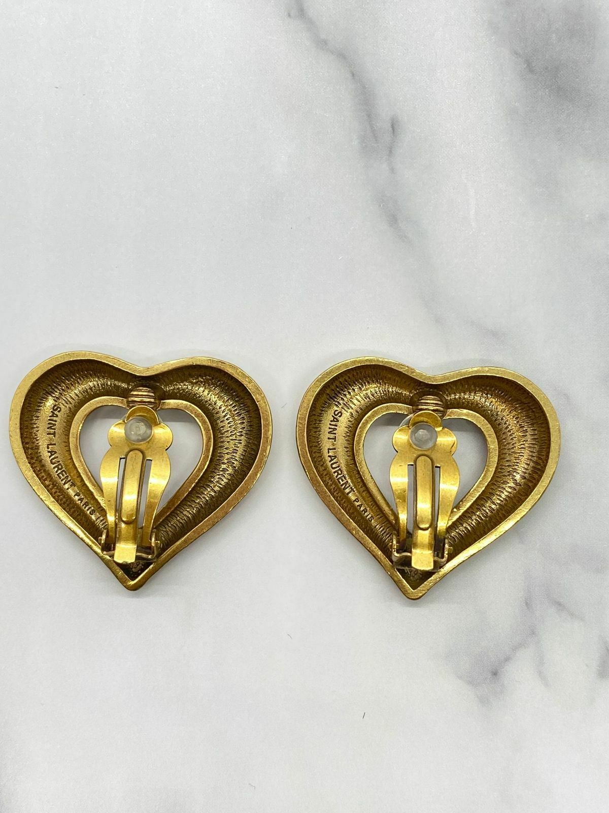 YSL Yves Saint Laurent Gold Tone Heart Clip On Earrings - Pre owned