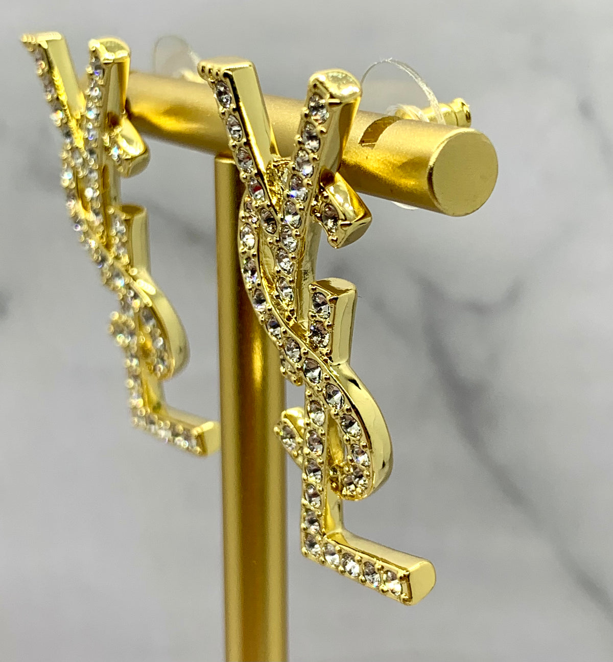 YSL YVES SAINT LAURENT Rhinestone Monogram Earrings - Pre owned