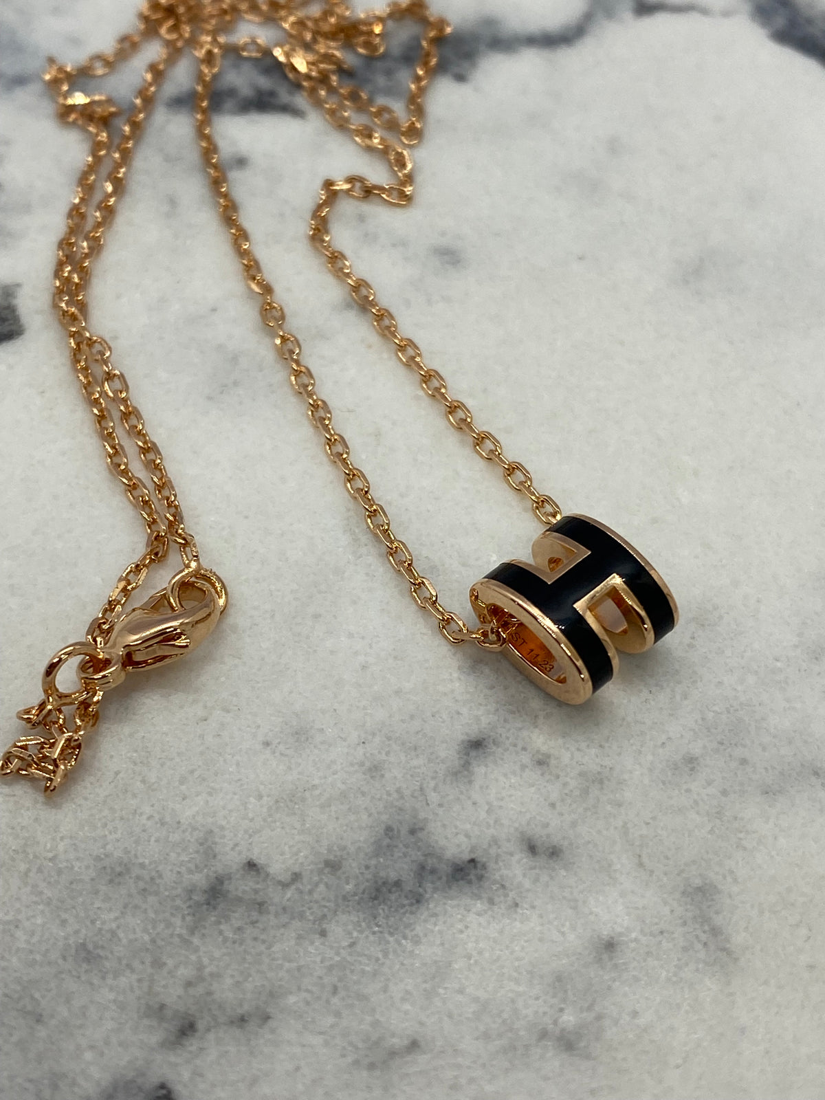 HERMES H Black Rose Gold Necklace - USED