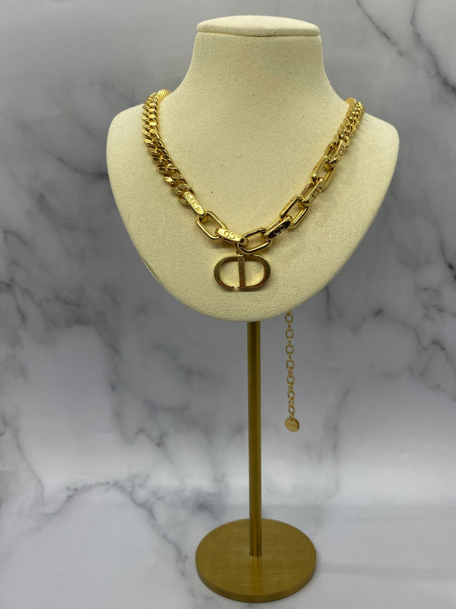 CHRISTIAN DIOR CD Brass Tone Chain Necklace - Pre owned