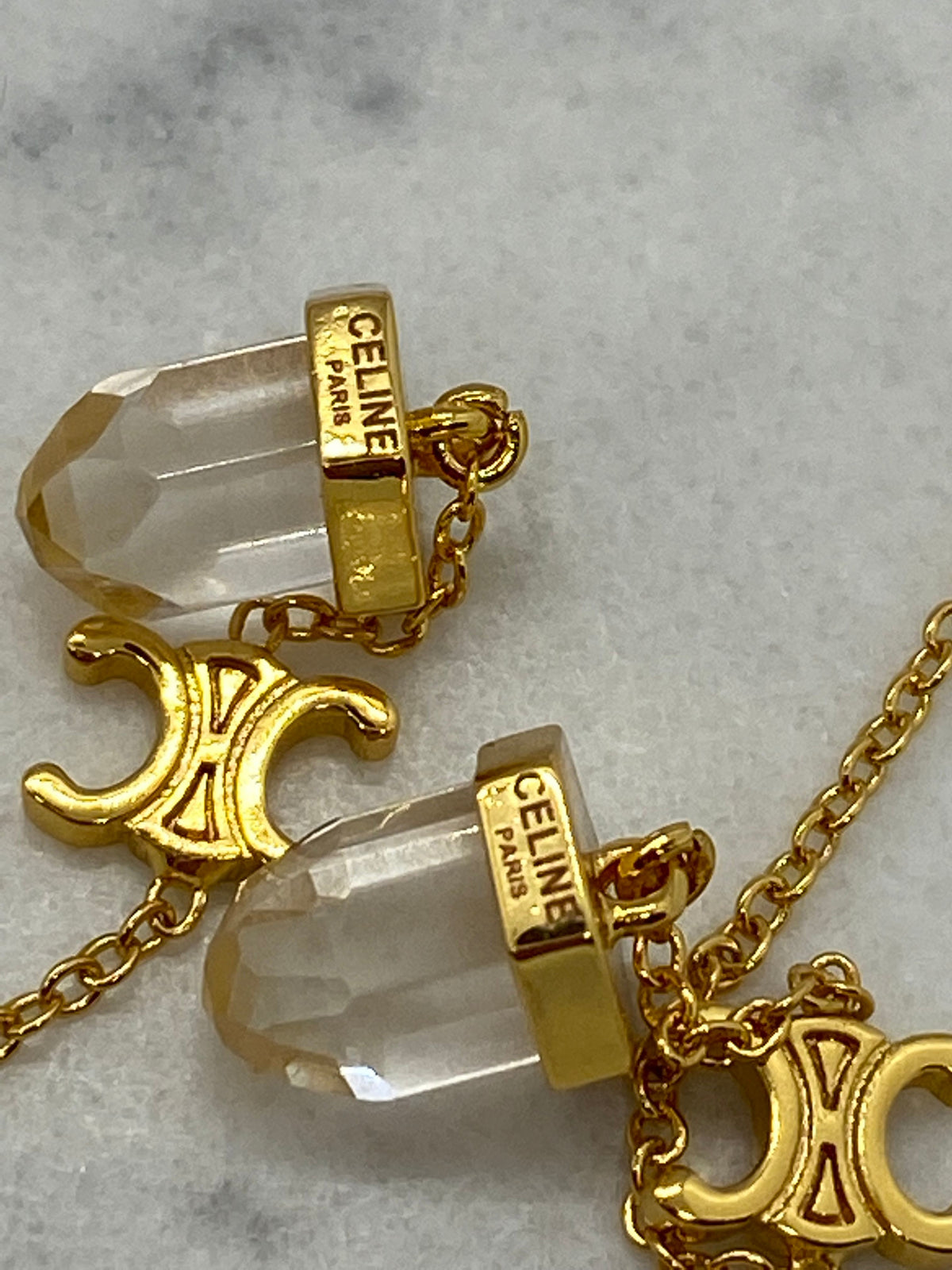Auth CELINE Crystal Pendant Chain Earrings - Pre owned