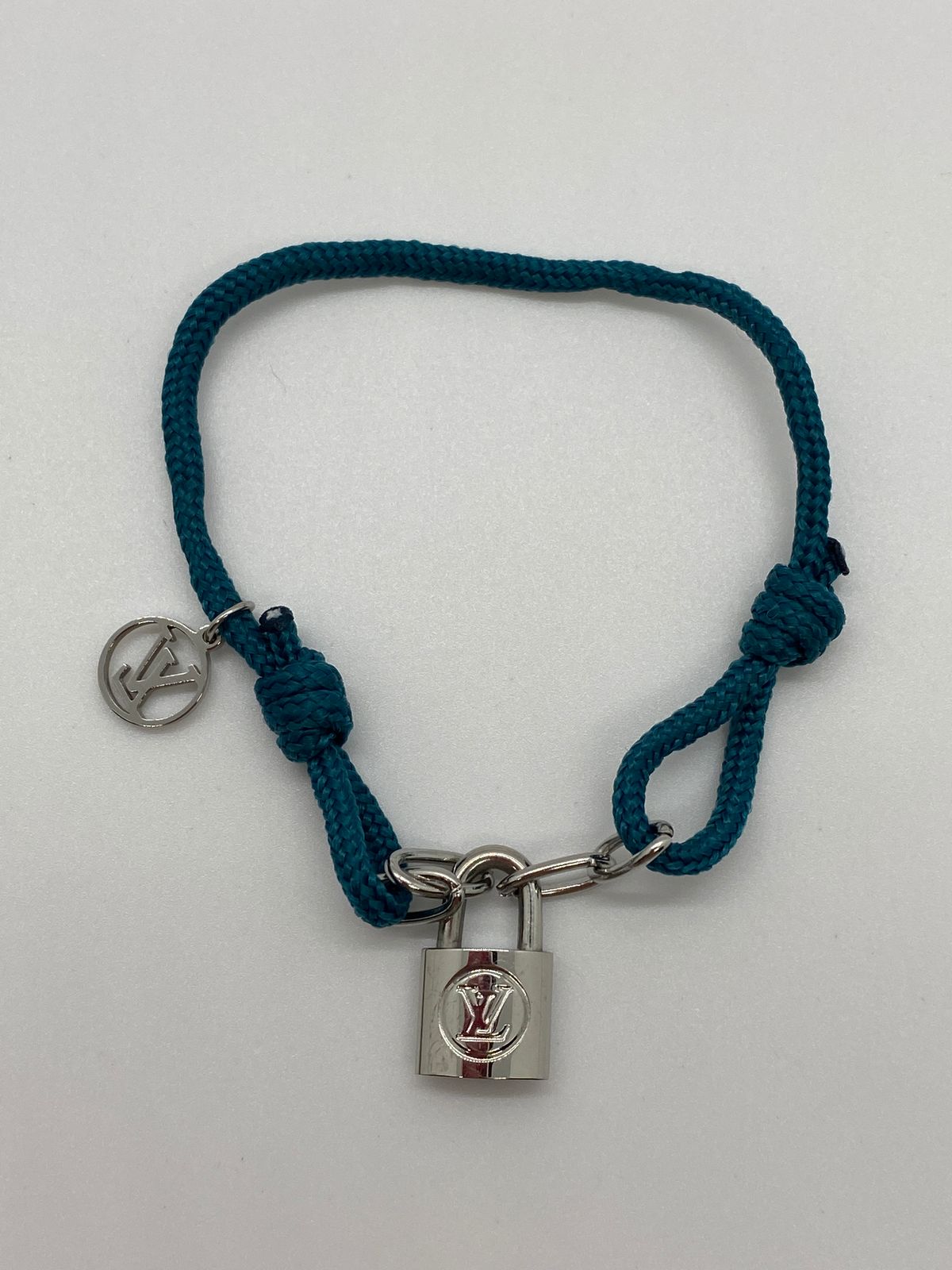 LOUIS VUITTON LV Teal Tone Logo Rope & Lock Bracelet - Pre owned