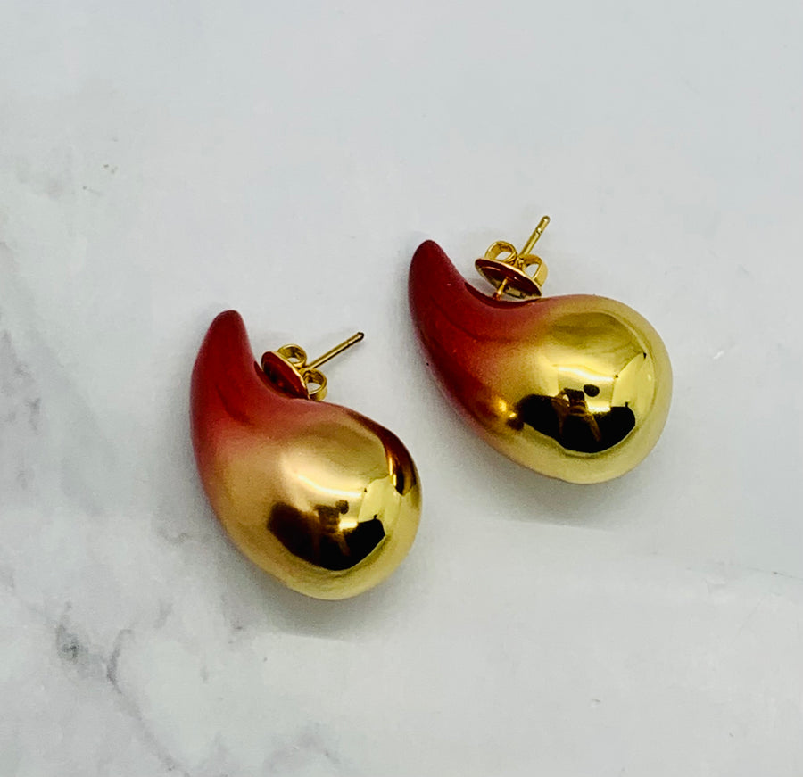 BOTTEGA VENETA Drop Gold Red Ombre Earrings - Pre owned