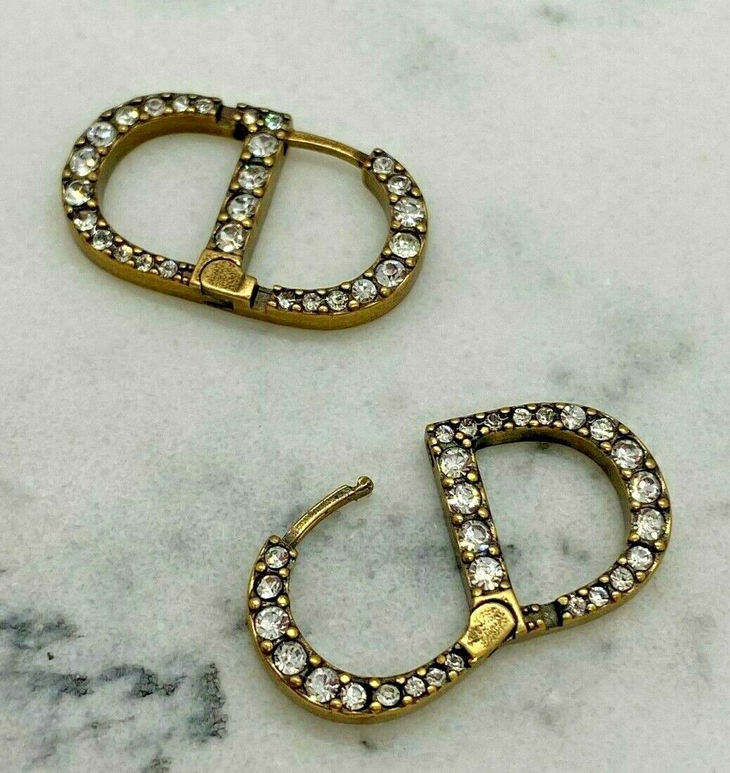 CHRISTIAN DIOR CD Brass & Rhinestone Earrings - Pre owned