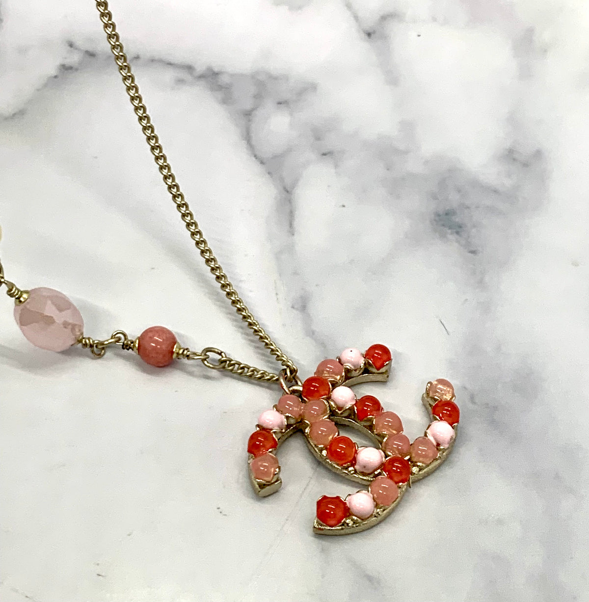 CHANEL CC Pink Stone Necklace - USED