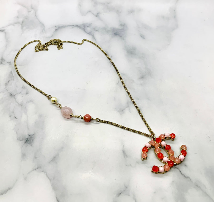 CHANEL CC Pink Stone Necklace - USED
