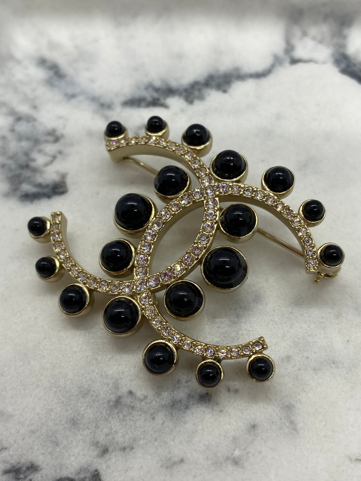 CHANEL CC Rhinestone Brooch Pin - USED