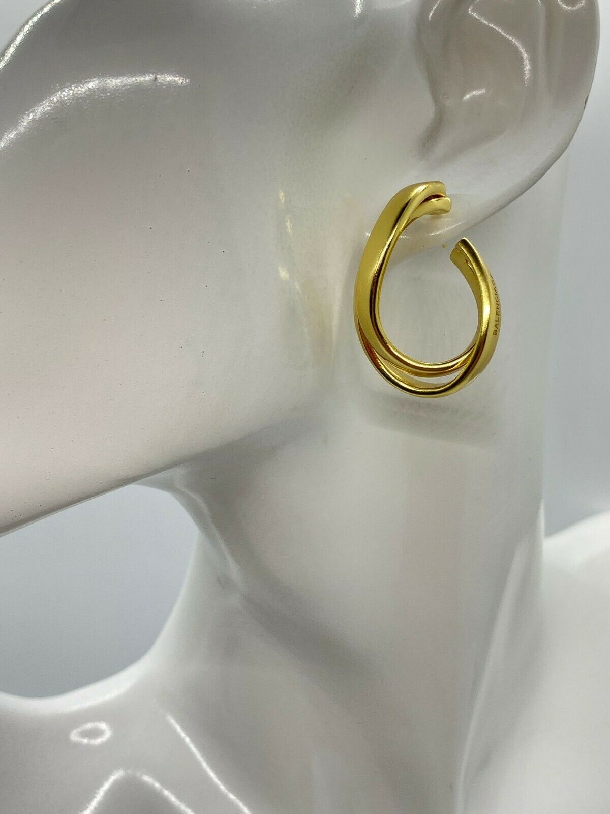 BALENCIAGA BB Gold Tone Noodle Hoop Earrings - Pre owned