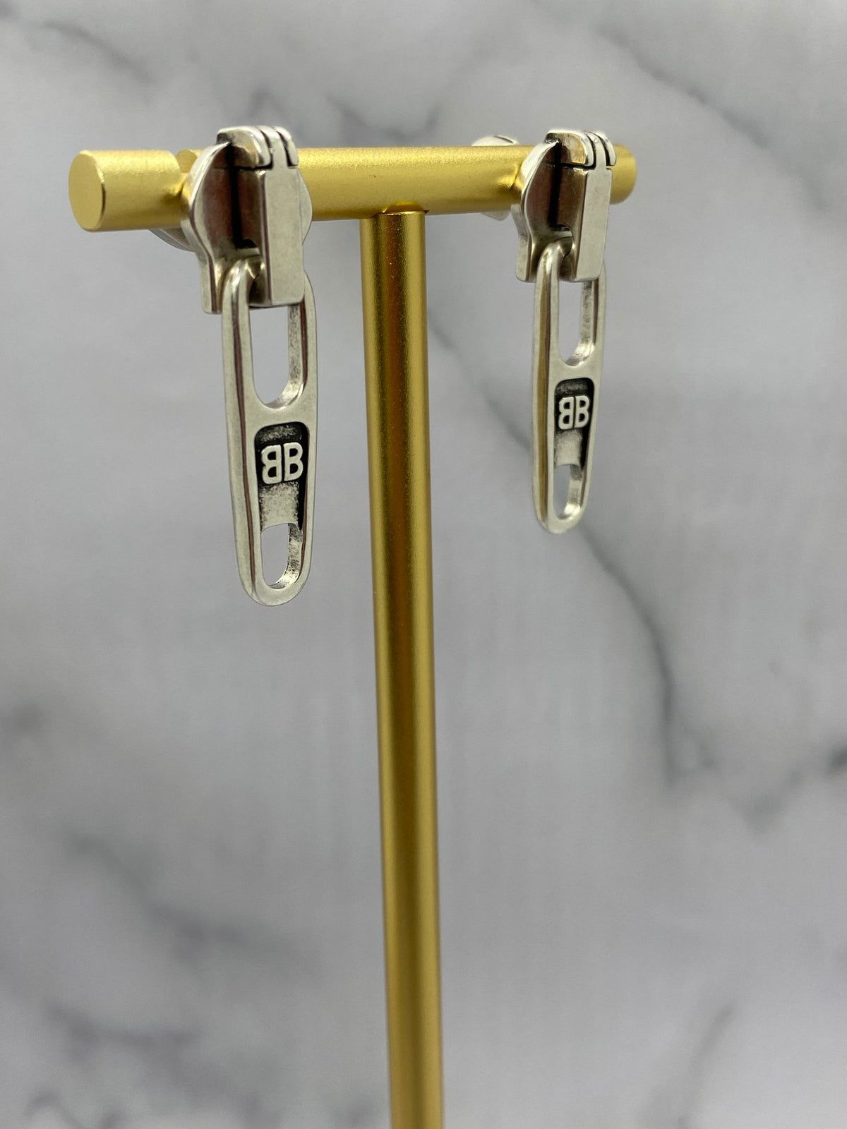 BALENCIAGA BB Silver Tone Zipper Earrings - Pre owned