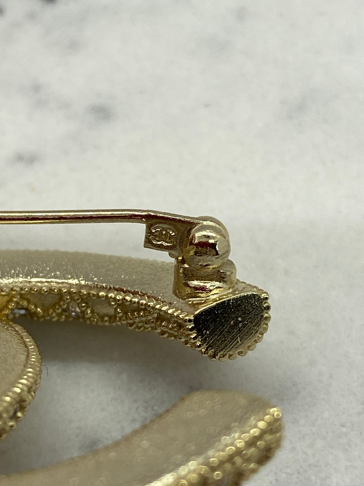 CHANEL CC Gold Tone Rhinestone Brooch Pin - USED
