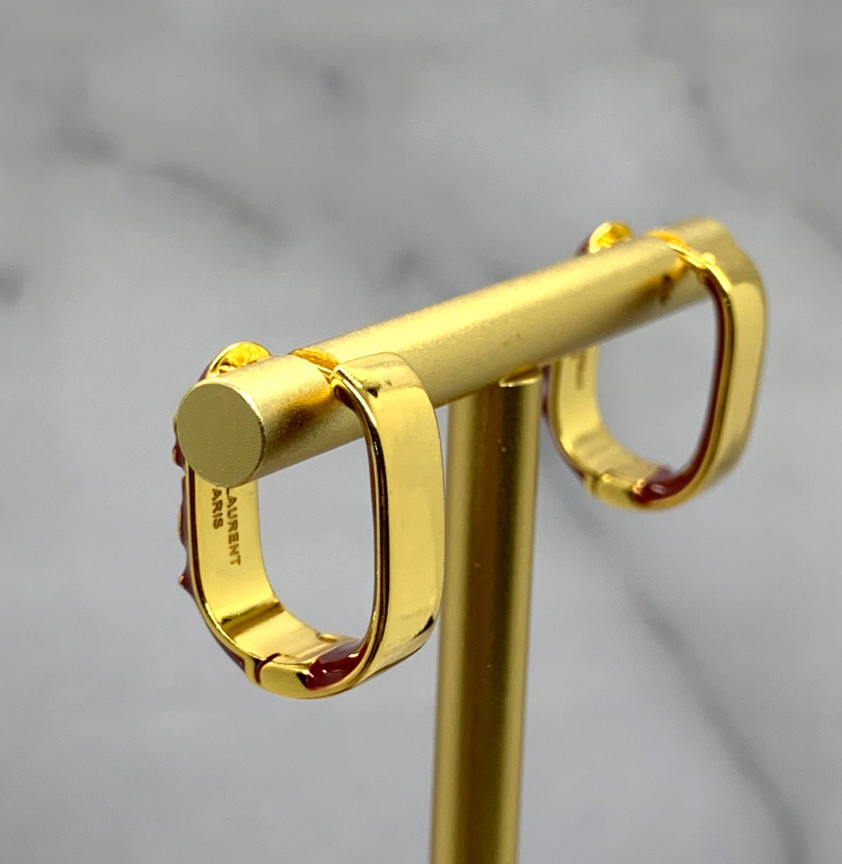 YSL YVES SAINT LAURENT Burgundy Enamel Earrings - Pre owned