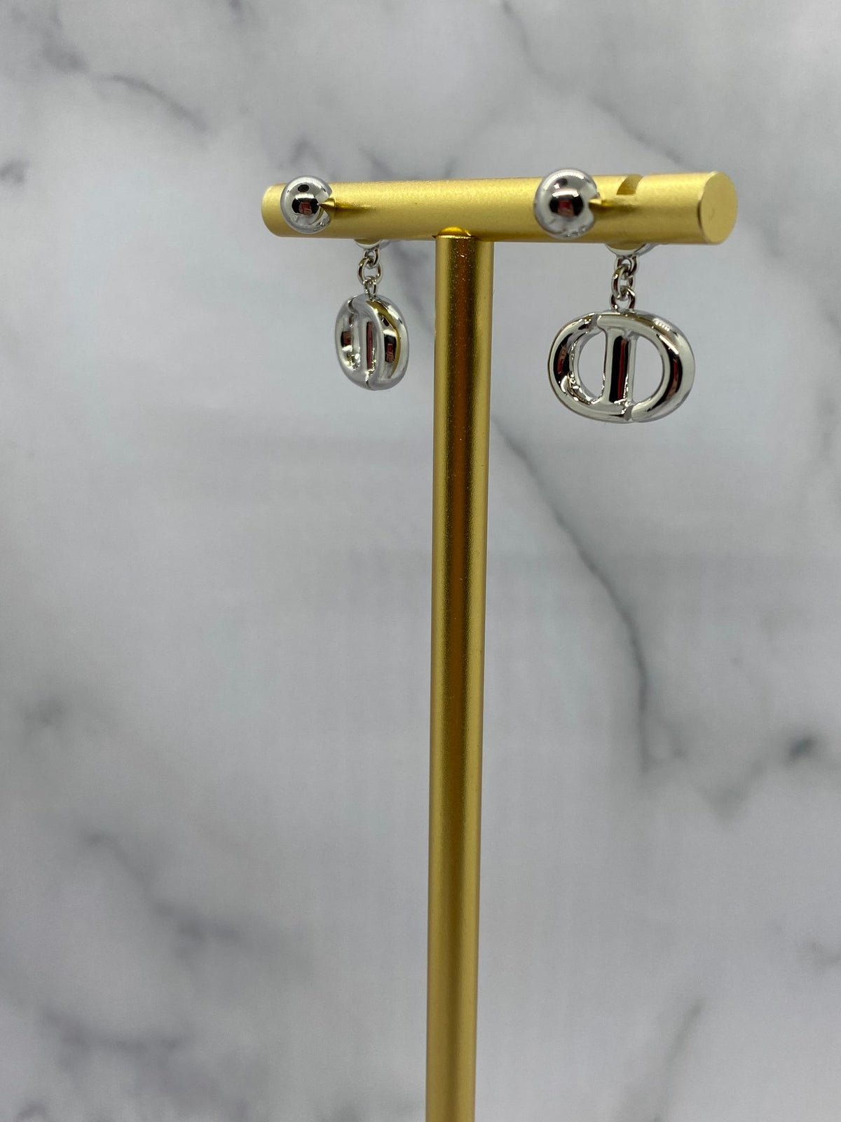CHRISTIAN DIOR CD Silver Tone Monogram Earrings - Pre owned