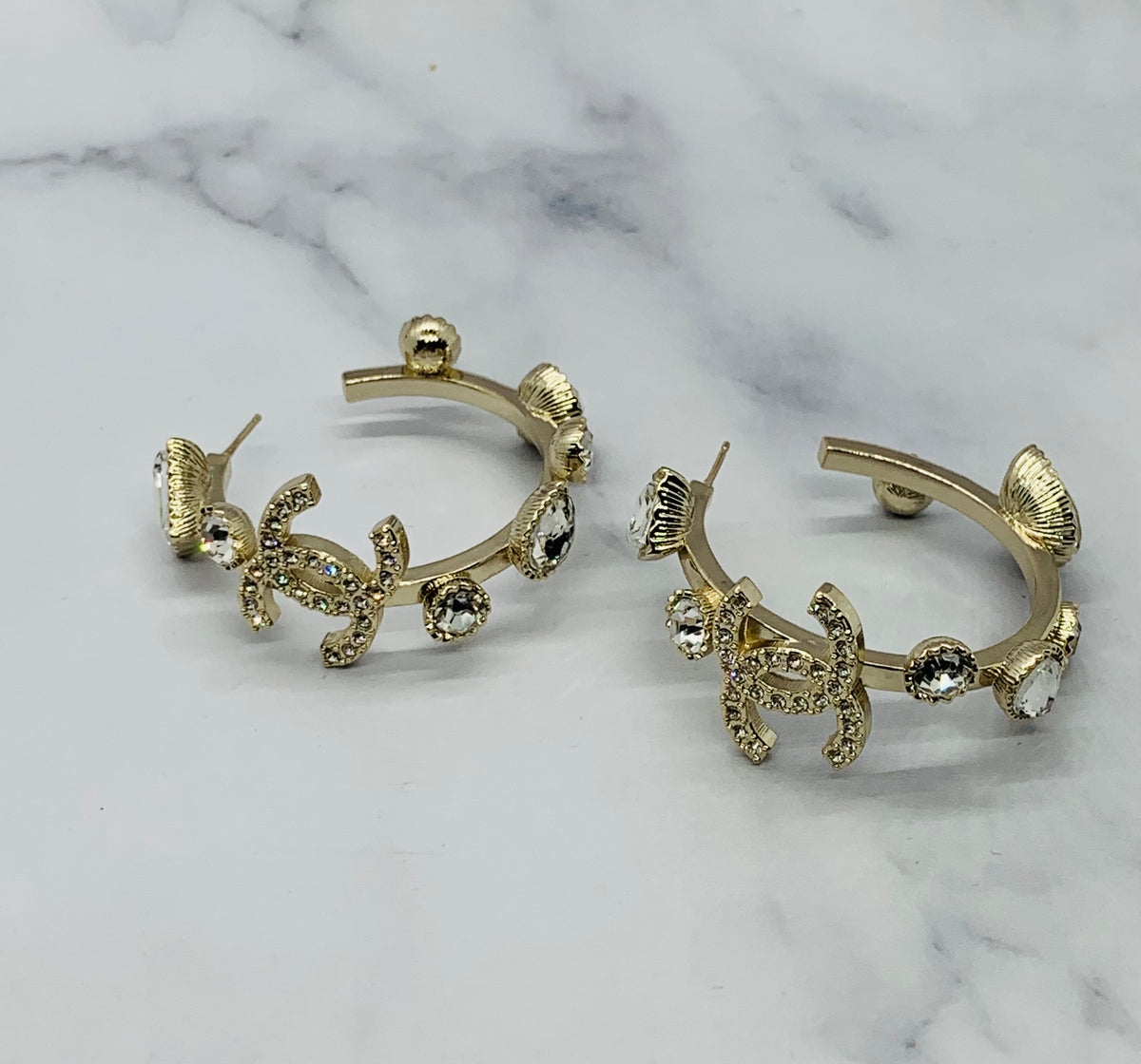 CHANEL CC Rhinetone Hoop Earrings - Pre owned