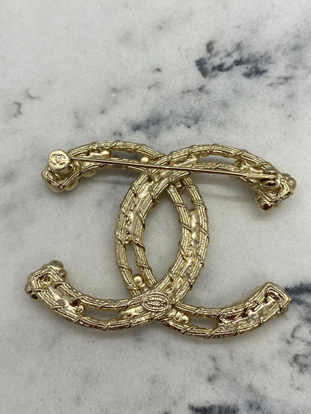 CHANEL CC Floral Gold Tone Brooch Pin - USED
