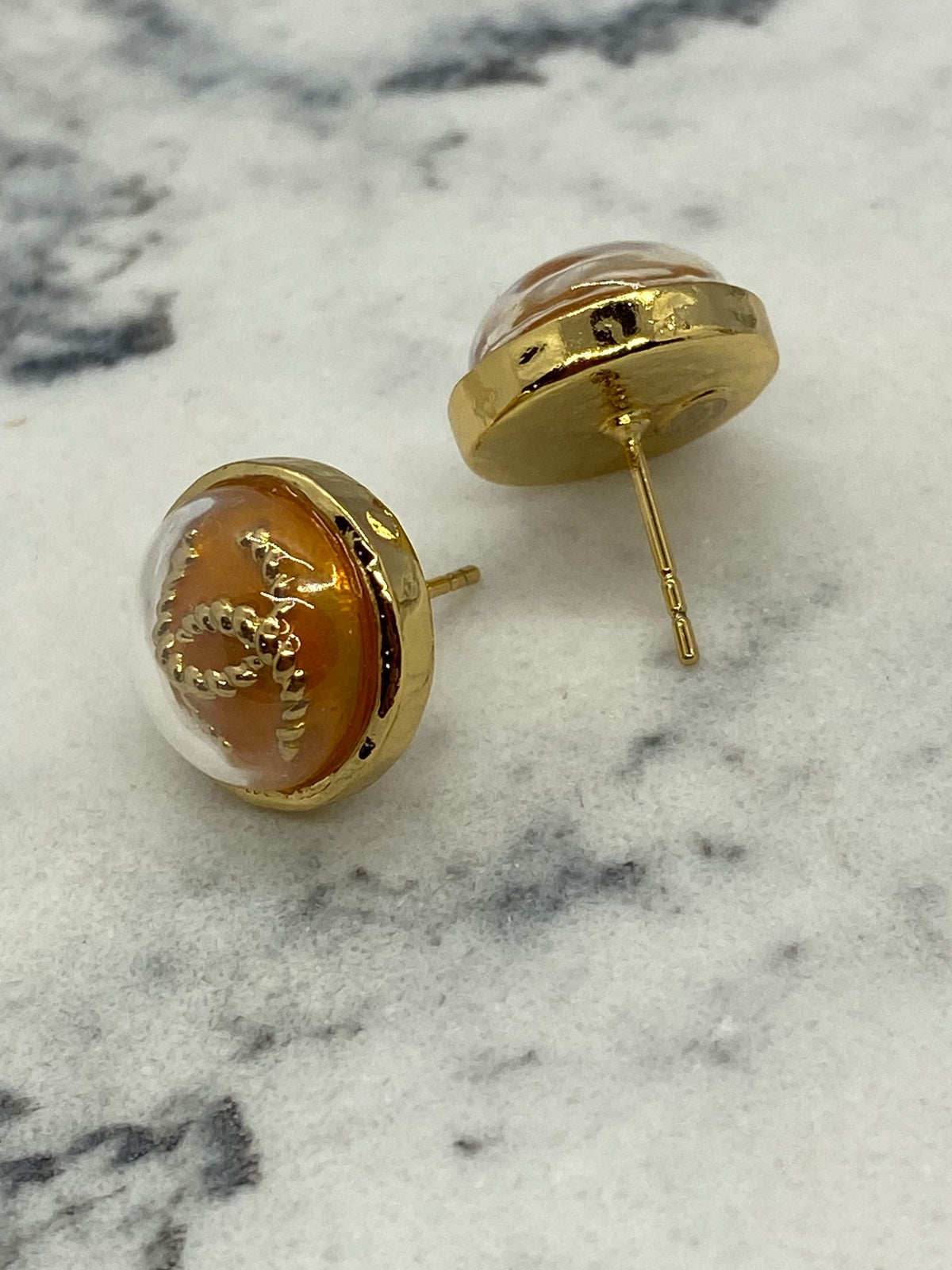 CHANEL CC Orange Enamel Earrings - Pre owned