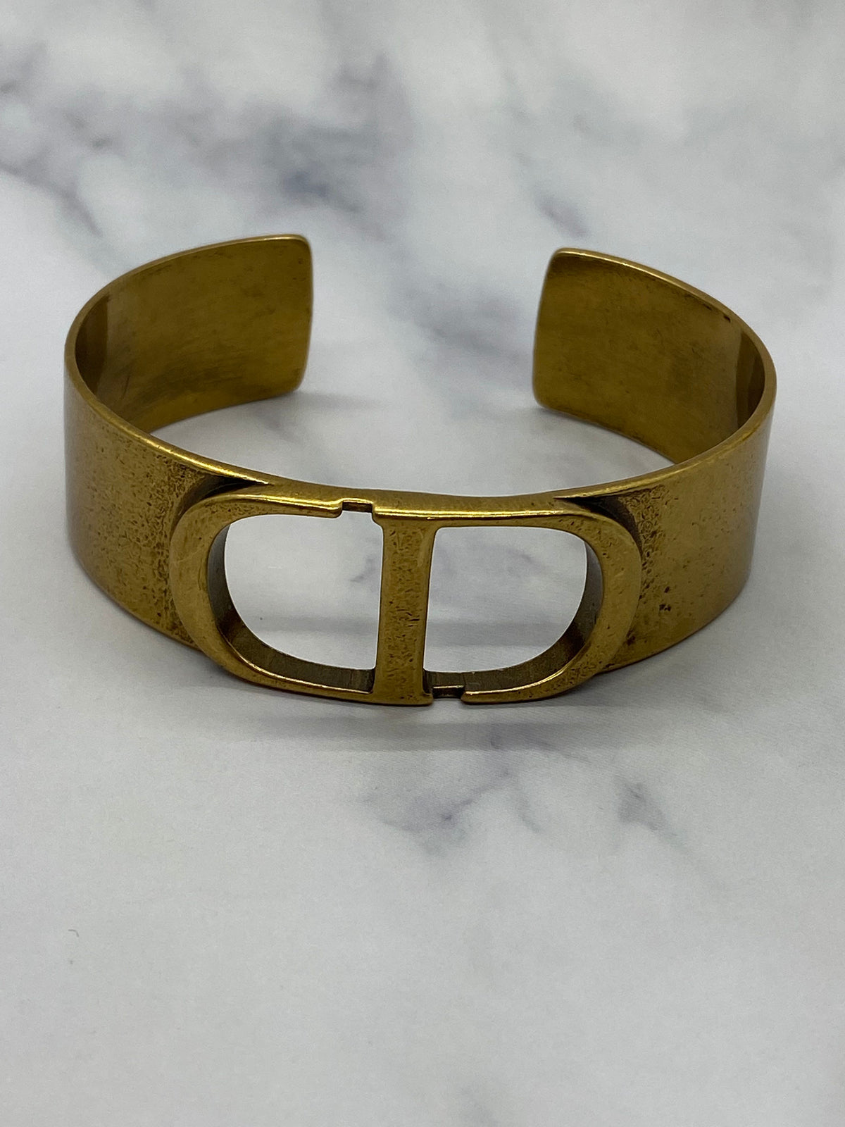 CHRISTIAN DIOR CD Brass Tone Cuff Bracelet - Pre owned