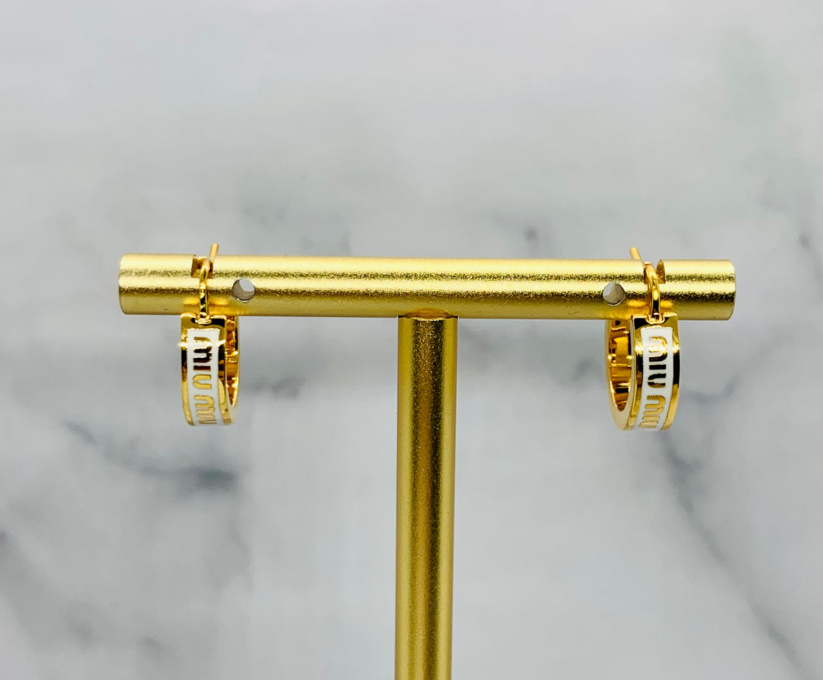 MIU MIU White Monogram Hoop Earrings - Pre owned