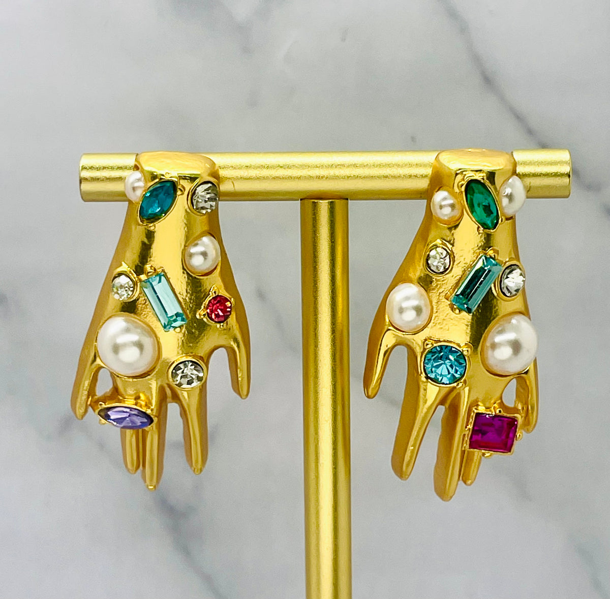 SCHIAPARELLI Bejeweled Hands Statement Earrings - Pre owned