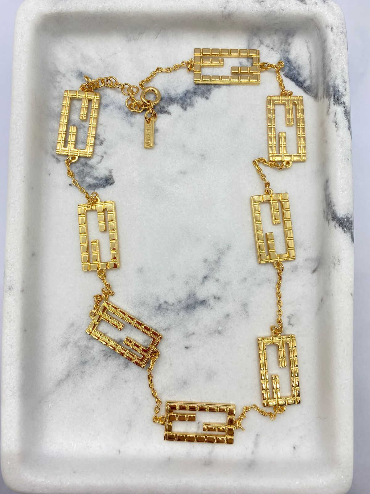 FENDI FF Gold Tone Baguette Necklace - Pre owned