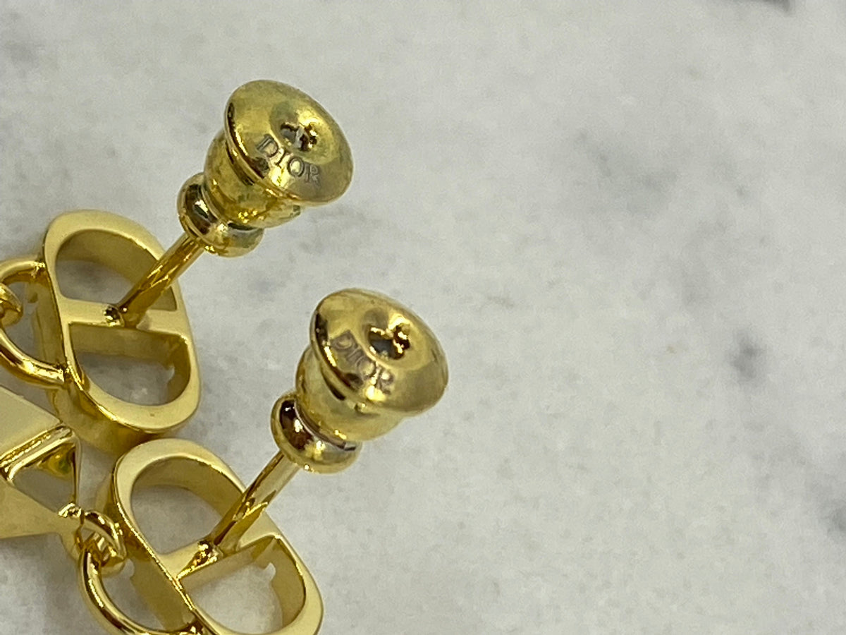 CHRISTIAN DIOR CD Gold Tone Spike Pendant Earrings - Pre owned