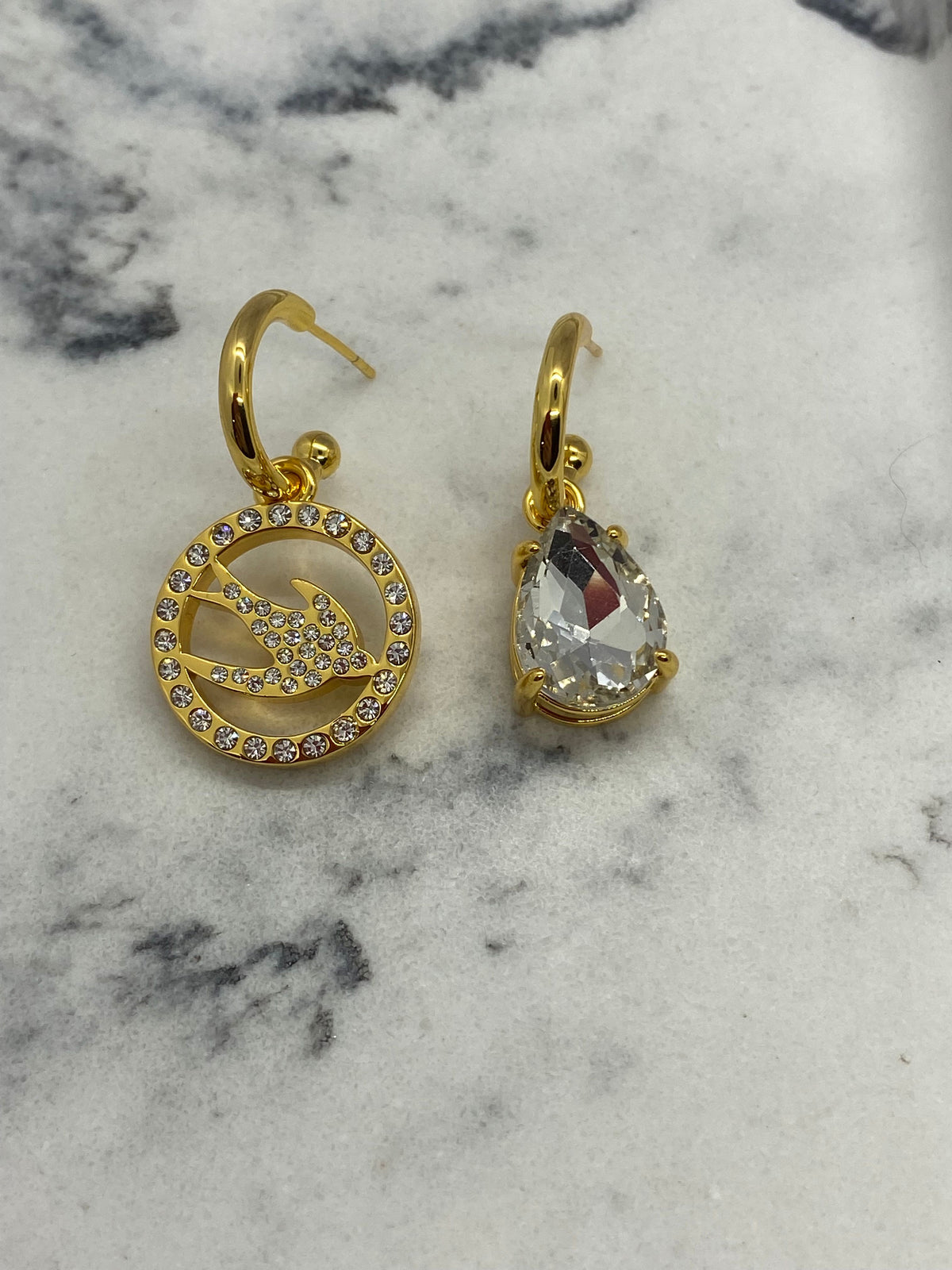 MIU MIU Gold Tone Bird Rhinestone Charm Earrings - Pre owned
