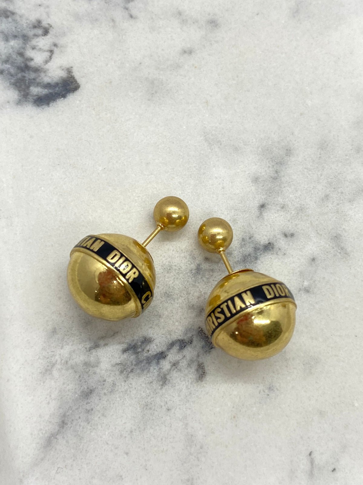 CHRISTIAN DIOR Gold Tone Tribale Black Strip Earrings - Pre owned