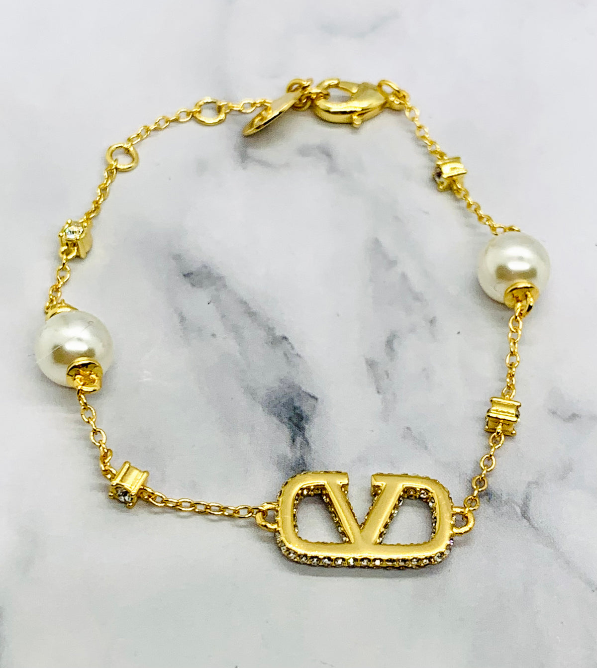 VALENTINO V Rhinestone & pearl Trim Bracelet - Pre owned