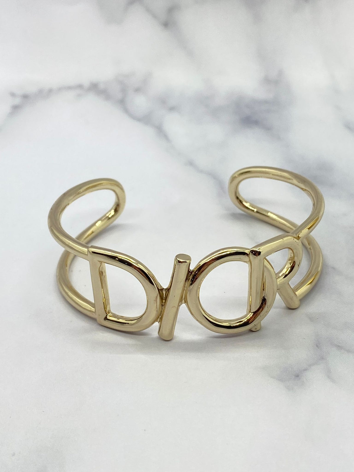 CHRISTIAN DIOR Silver Tone Monogram Cuff Bracelet - Pre owned