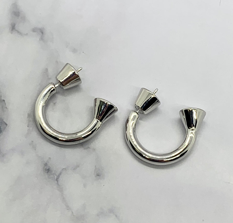 BOTTEGA VENETA Silver Ellipse Hoop Earrings - Pre owned