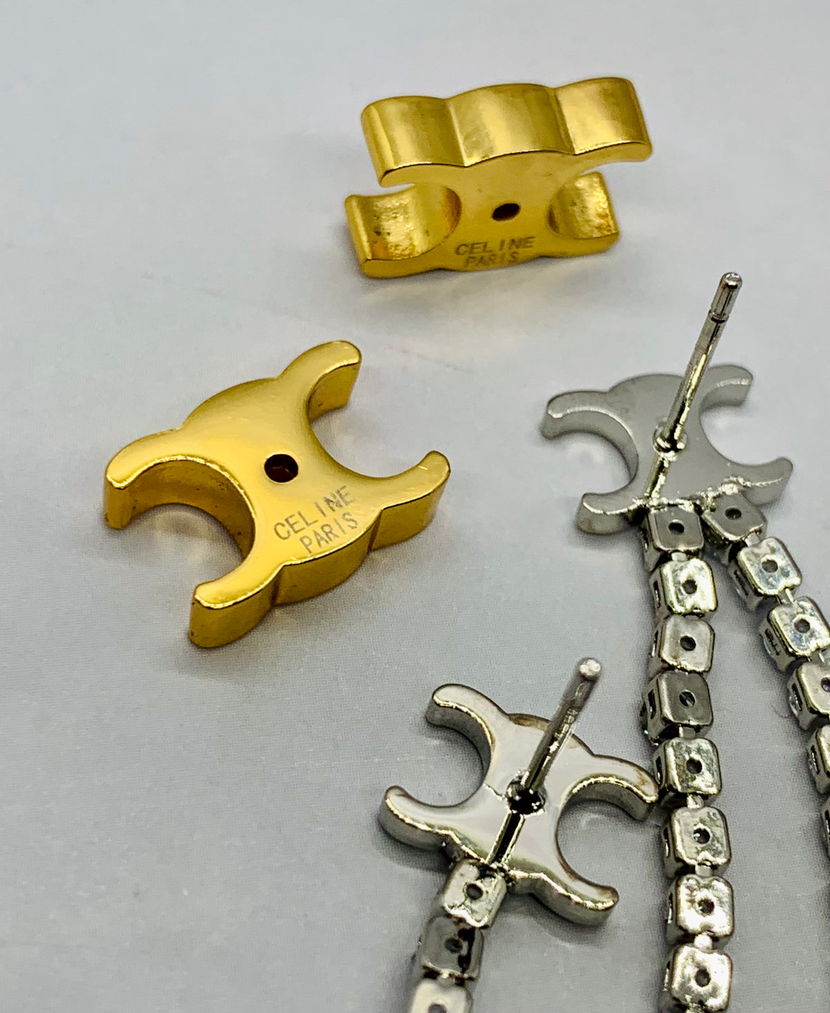 CELINE Monogram Rhinestone Pendant Earrings - Pre owned
