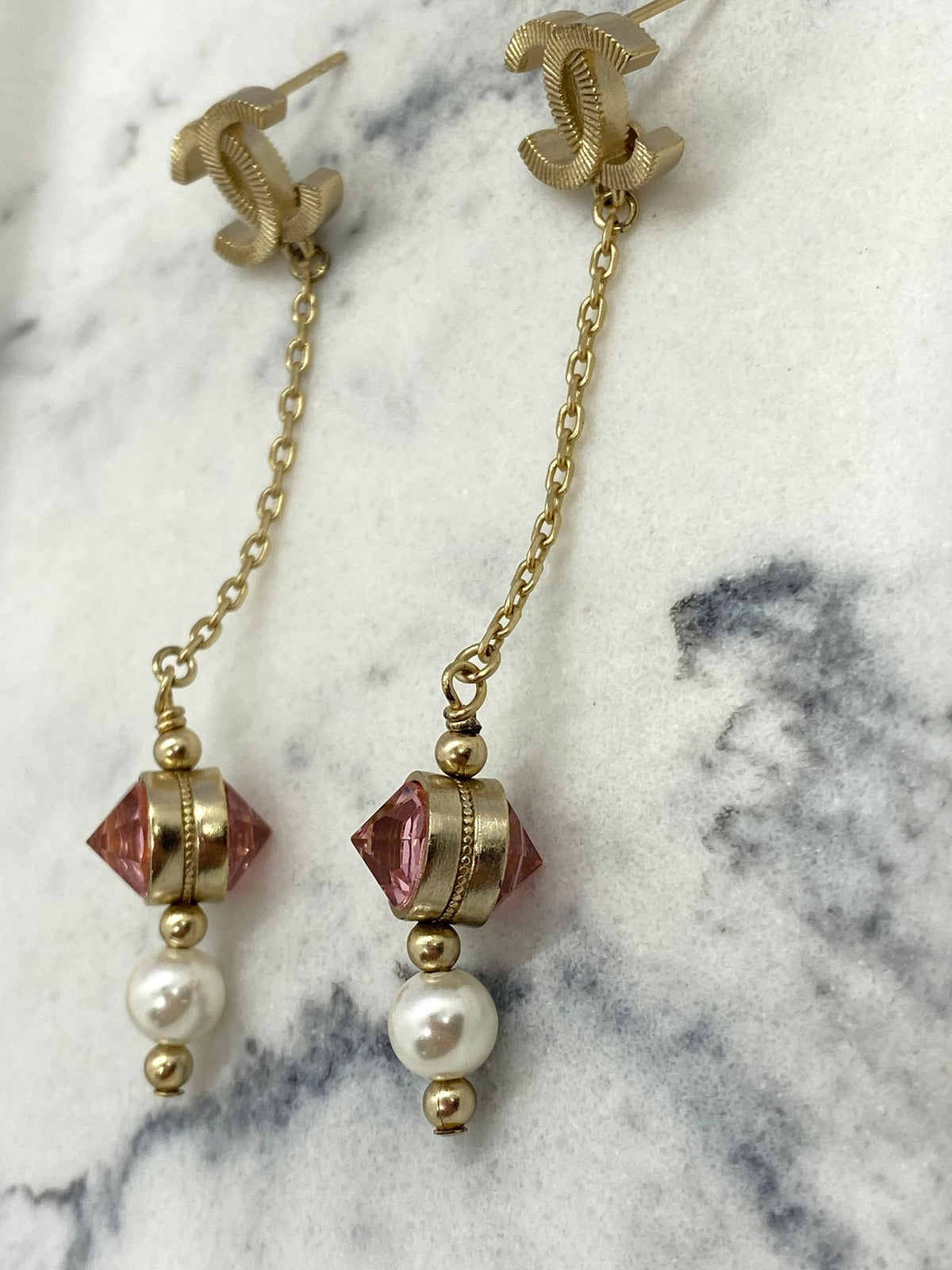 CHANEL CC Pink Stone Pendant Earrings - Pre owned