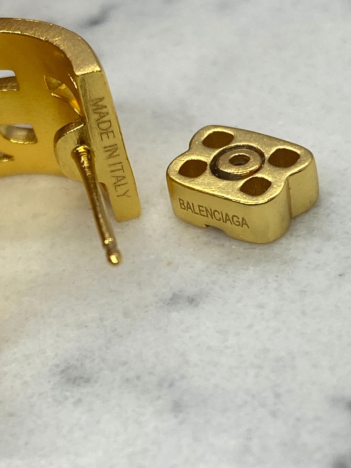 BALENCIAGA BB Gold Tone Hoop Earrings - Pre owned